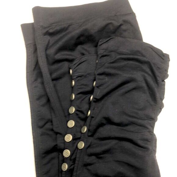 Nicole by Nicole Miller Black Leggings, Ribbed Seam and Buttons / Studs at Ankle - Picture 3 of 7